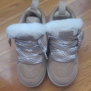 UGG Chestnut Lace-Up Shearling-Trim Sneakers